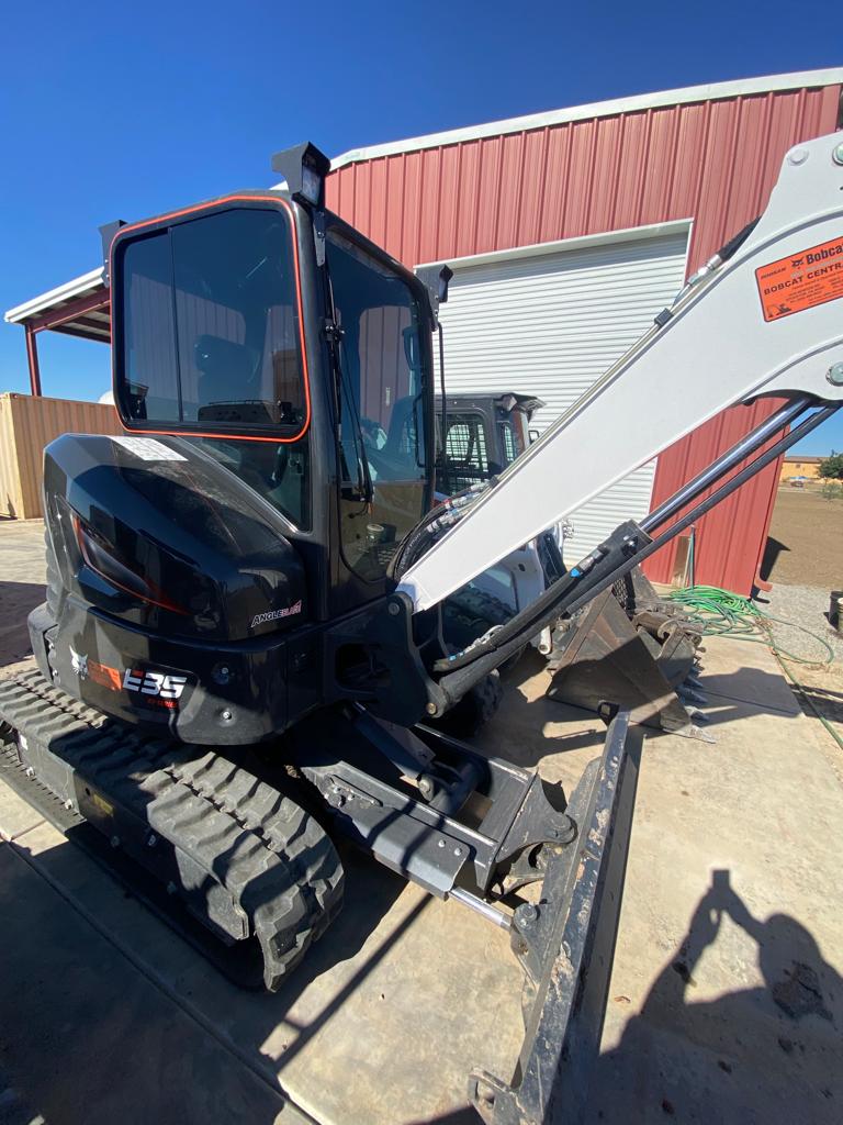 Bobcat E35 excavator with tinted operator cab glass