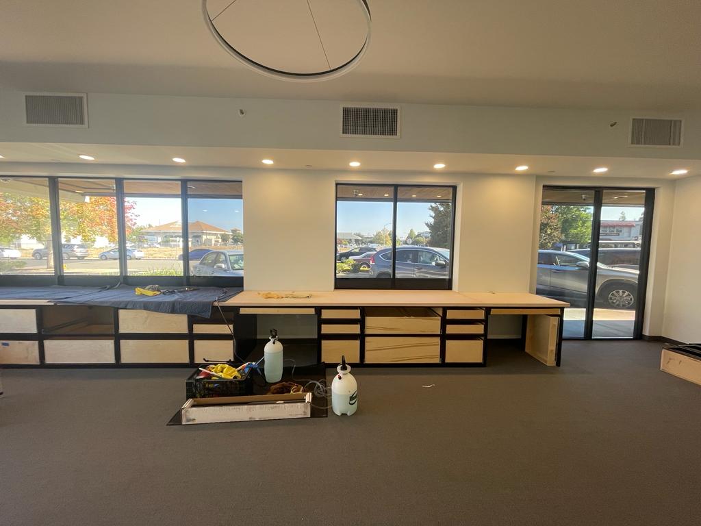 Office space with window film applied to street-facing glass
