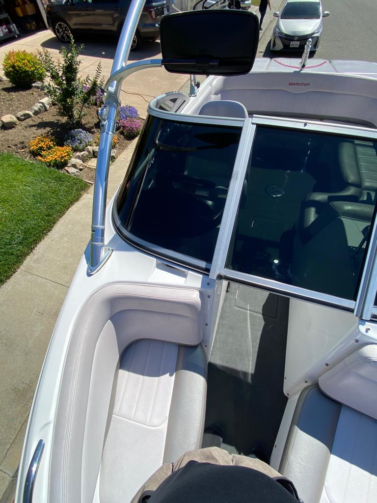 MasterCraft wake boat with tinted windshield glass